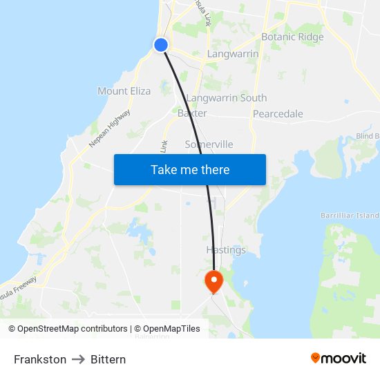 Frankston to Bittern map