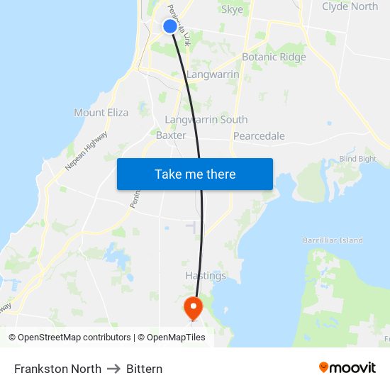 Frankston North to Bittern map