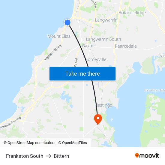 Frankston South to Bittern map