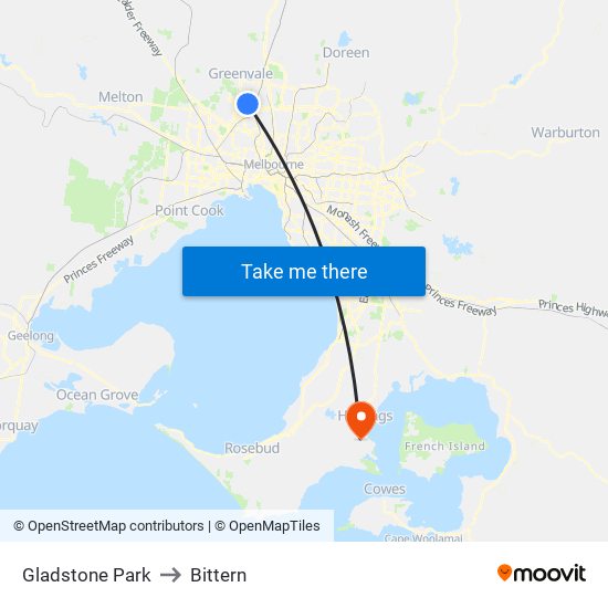 Gladstone Park to Bittern map