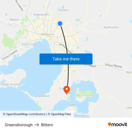 Greensborough to Bittern map