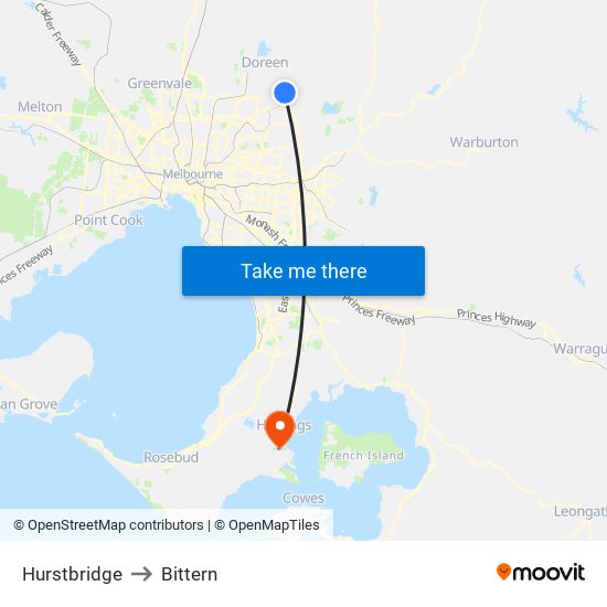 Hurstbridge to Bittern map