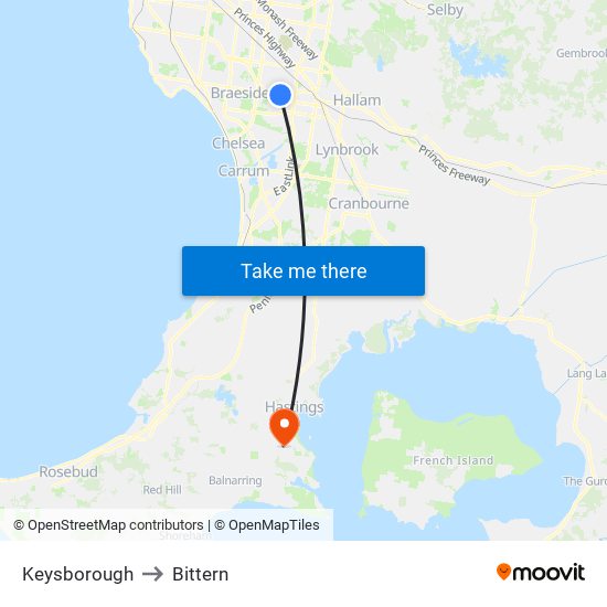 Keysborough to Bittern map