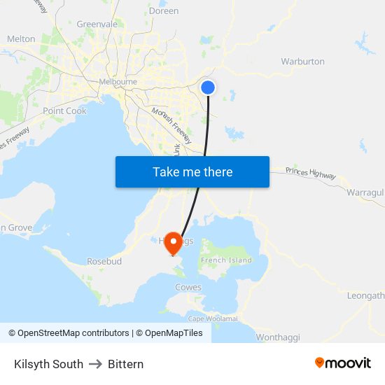 Kilsyth South to Bittern map