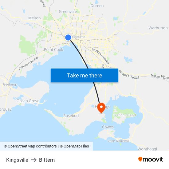 Kingsville to Bittern map