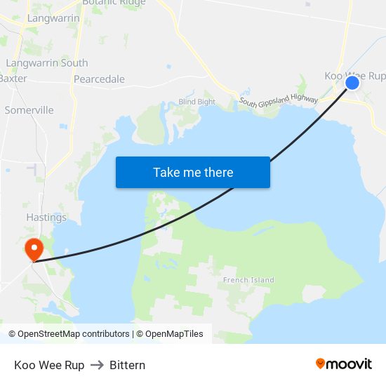 Koo Wee Rup to Bittern map