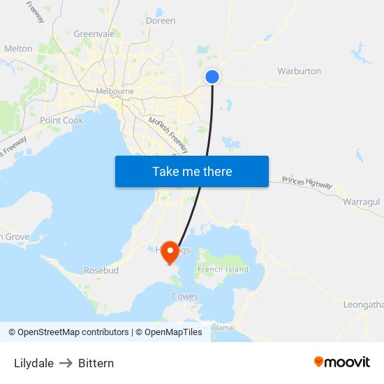 Lilydale to Bittern map