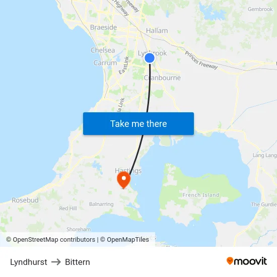 Lyndhurst to Bittern map