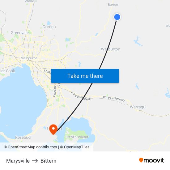 Marysville to Bittern map