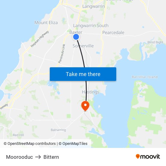 Moorooduc to Bittern map