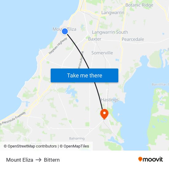 Mount Eliza to Bittern map