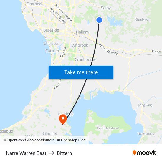 Narre Warren East to Bittern map