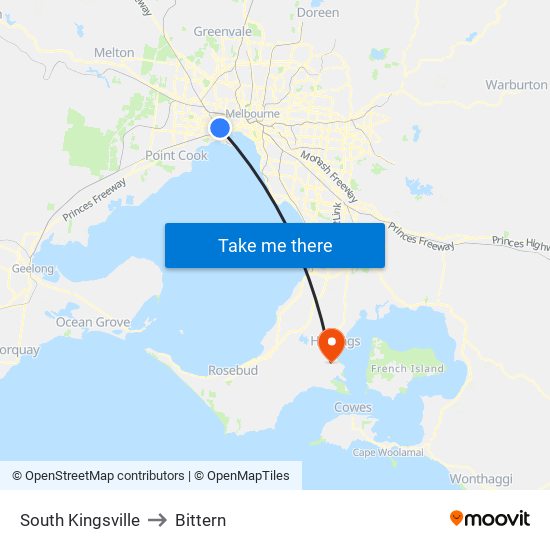 South Kingsville to Bittern map