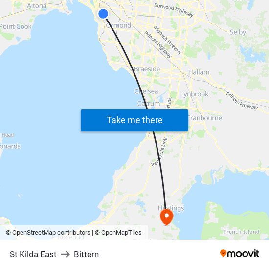 St Kilda East to Bittern map