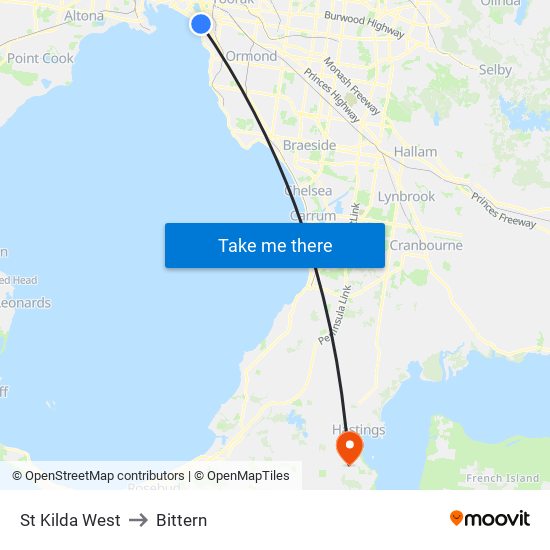 St Kilda West to Bittern map