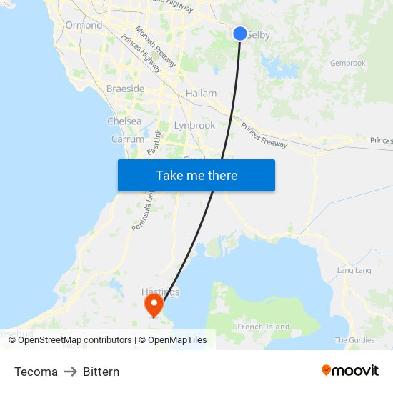 Tecoma to Bittern map