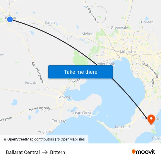 Ballarat Central to Bittern map