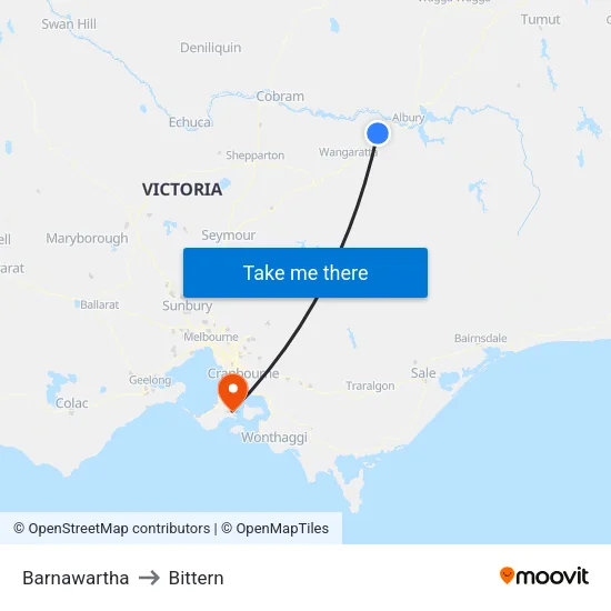 Barnawartha to Bittern map