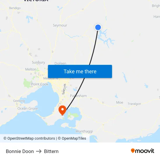 Bonnie Doon to Bittern map