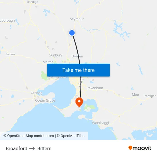 Broadford to Bittern map