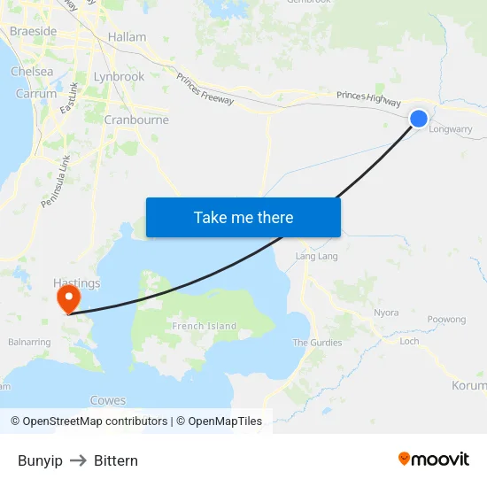 Bunyip to Bittern map
