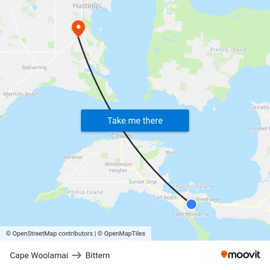 Cape Woolamai to Bittern map