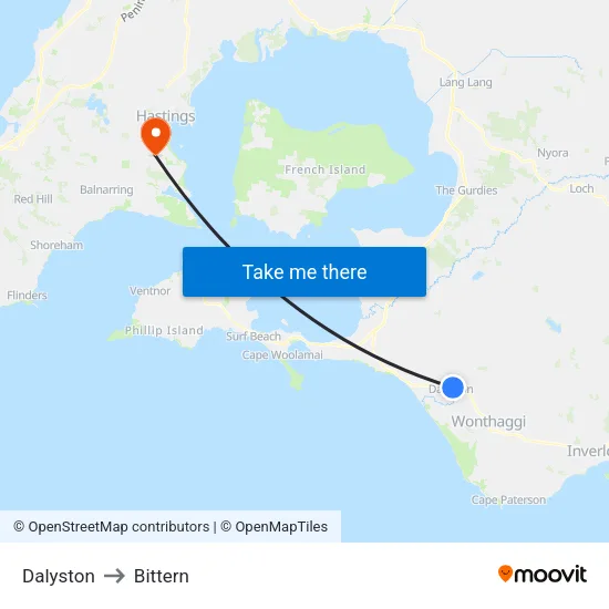 Dalyston to Bittern map
