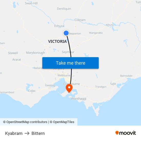 Kyabram to Bittern map