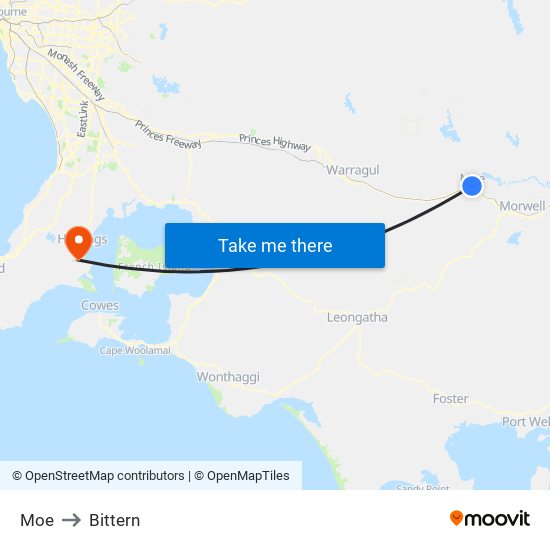 Moe to Bittern map