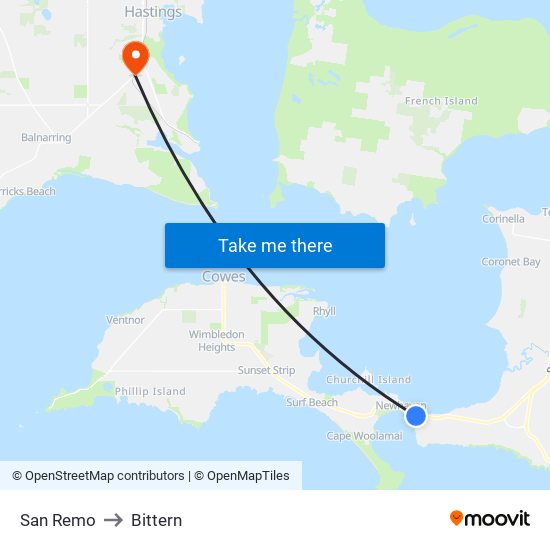 San Remo to Bittern map