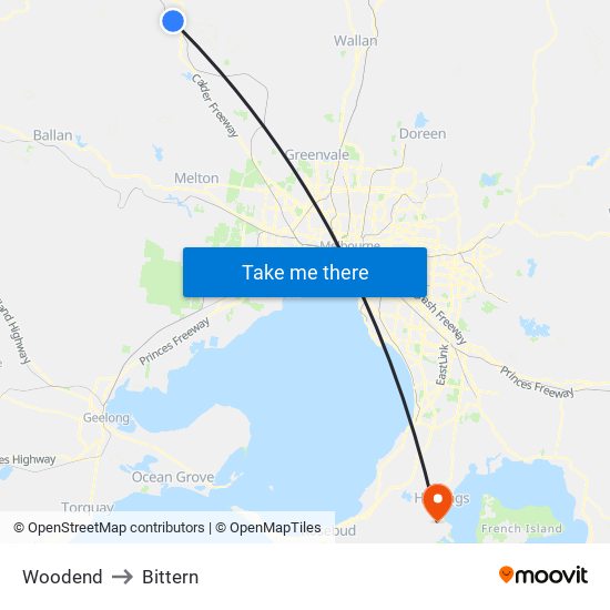 Woodend to Bittern map