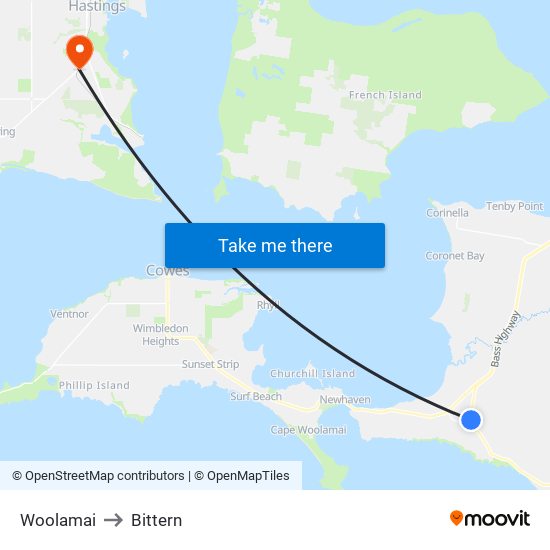 Woolamai to Bittern map