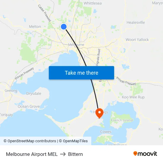 Melbourne Airport MEL to Bittern map