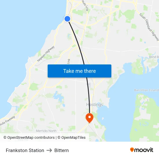 Frankston Station to Bittern map