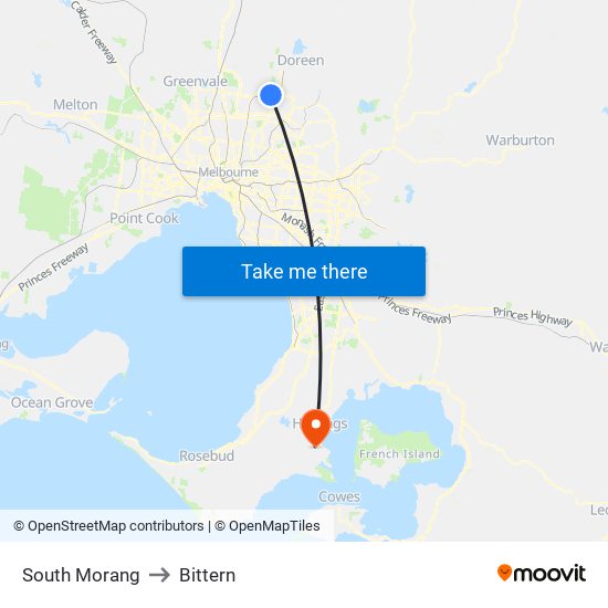 South Morang to Bittern map