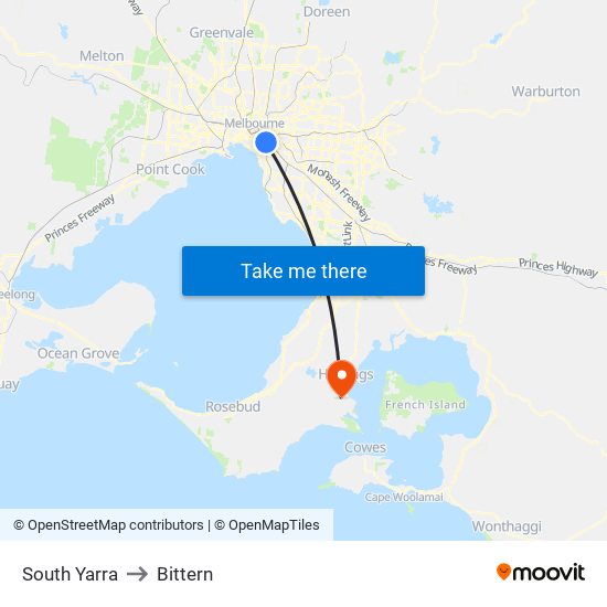 South Yarra to Bittern map