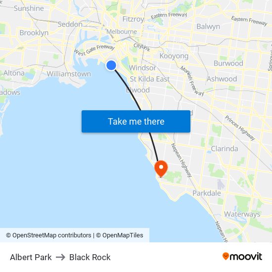 Albert Park to Black Rock map