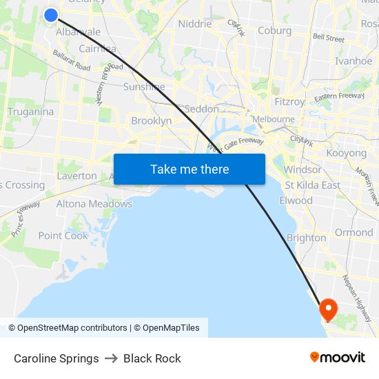 Caroline Springs to Black Rock map