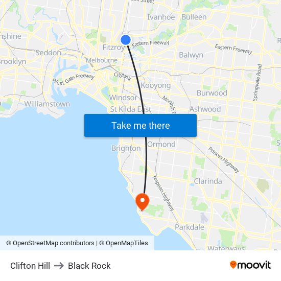 Clifton Hill to Black Rock map