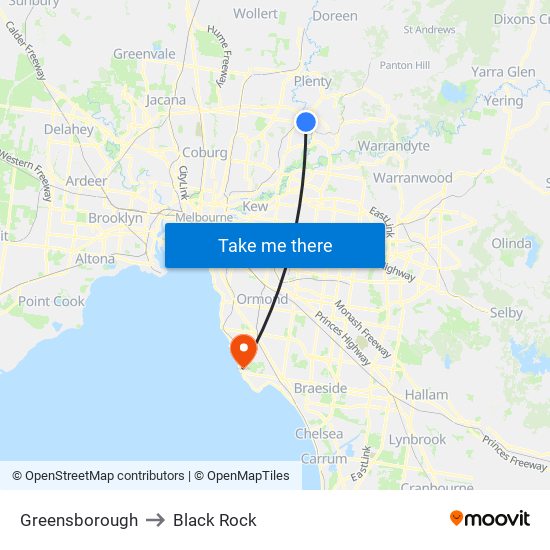 Greensborough to Black Rock map