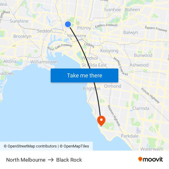 North Melbourne to Black Rock map