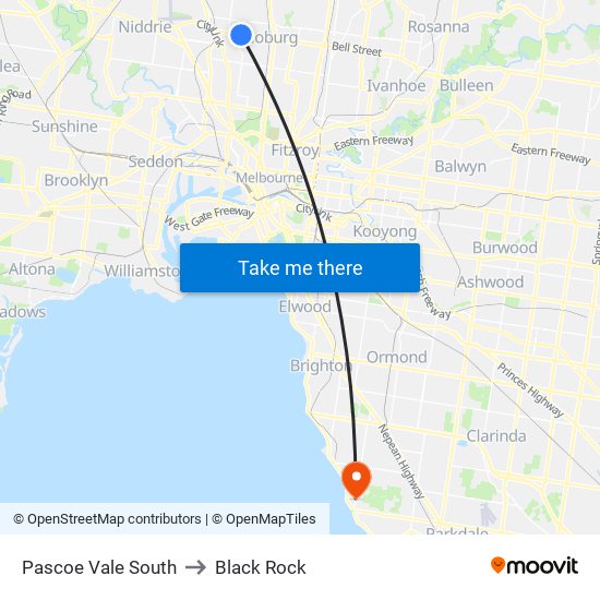 Pascoe Vale South to Black Rock map