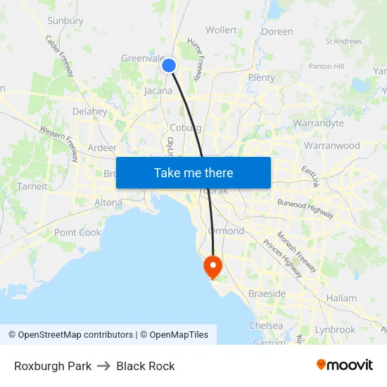 Roxburgh Park to Black Rock map