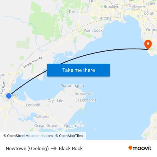 Newtown (Geelong) to Black Rock map