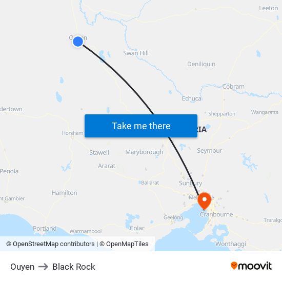 Ouyen to Black Rock map