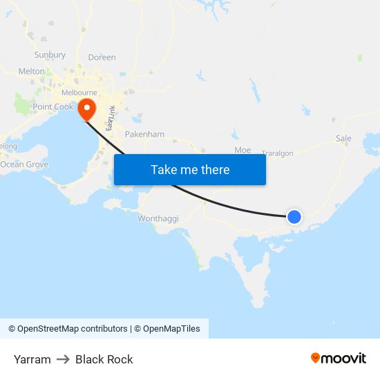 Yarram to Black Rock map