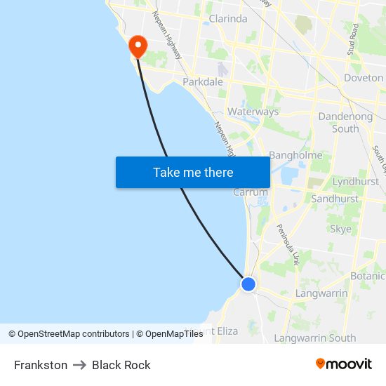 Frankston to Black Rock map