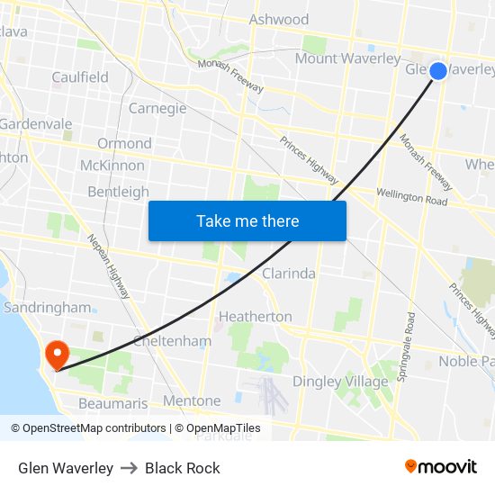 Glen Waverley to Black Rock map