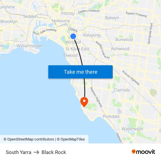 South Yarra to Black Rock map