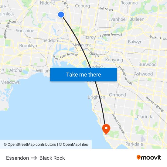 Essendon to Black Rock map